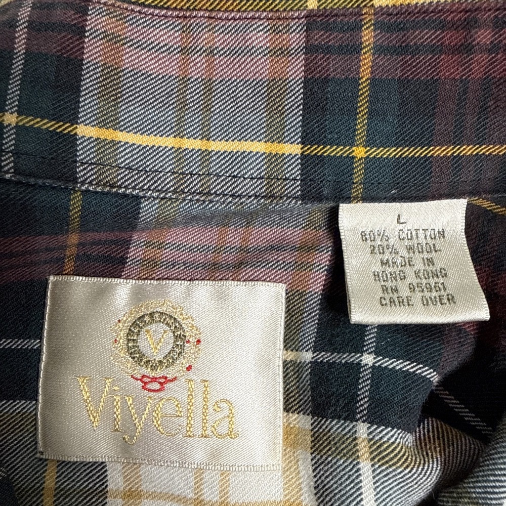 Vintage Viyella Men's Shirt Cotton Wool Made in Hong Kong Plaid Sz L W/ Flaw - Picture 8 of 11